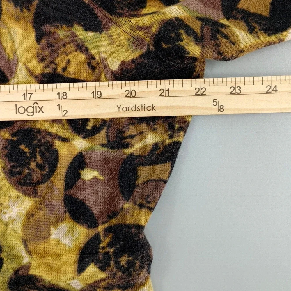 Womens XL Cardigan Tie Front Mustard Black Animal‎ Print Soft Eclectic Artsy